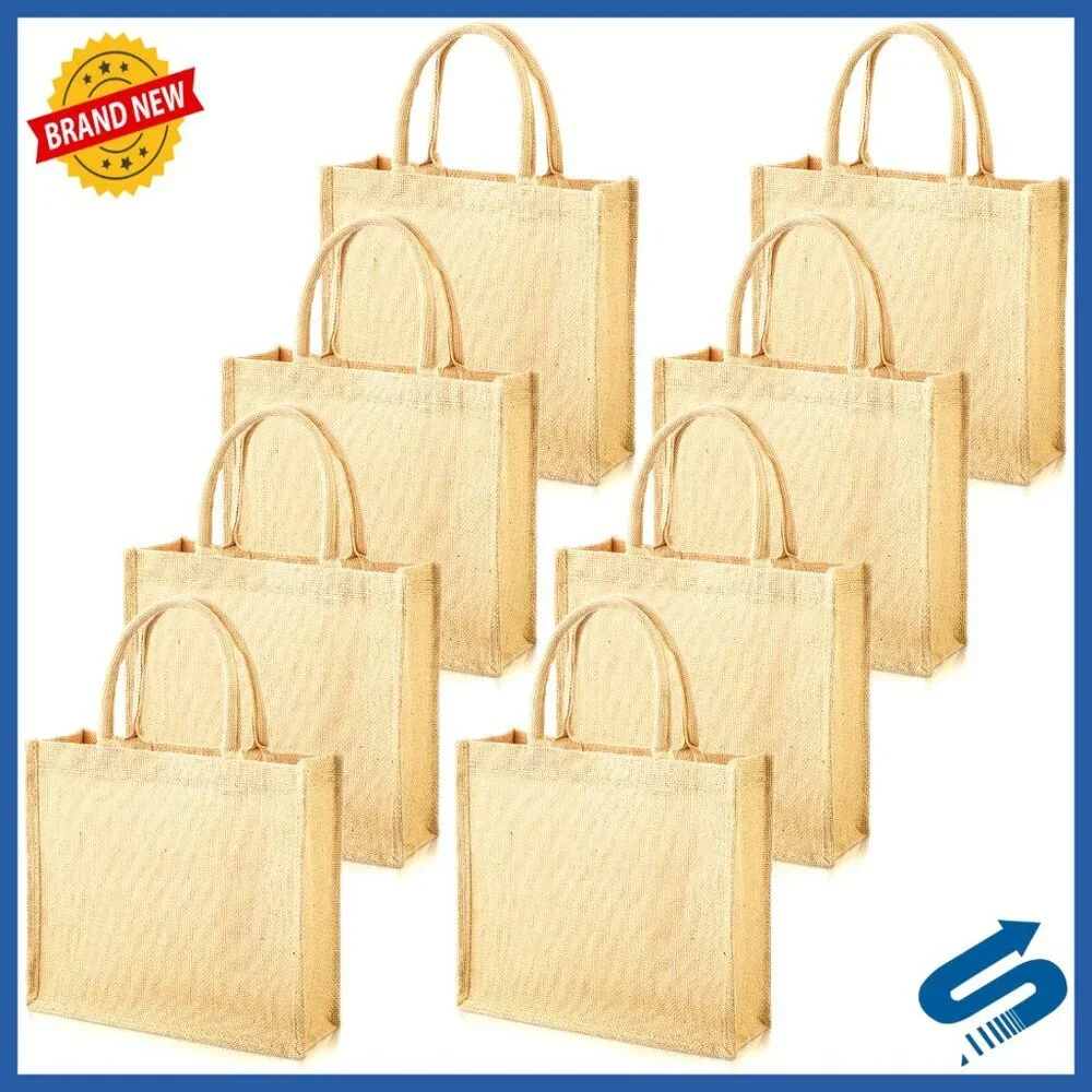 Reusable Jute Tote Bags Eco-Friendly Waterproof Laminated Interior Wedding